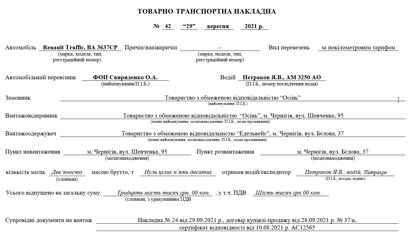 Товарно-транспортна накладна